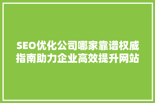 SEO优化公司哪家靠谱权威指南助力企业高效提升网站排名