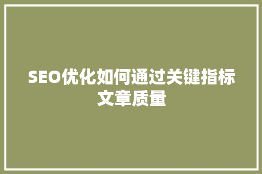 SEO优化如何通过关键指标文章质量