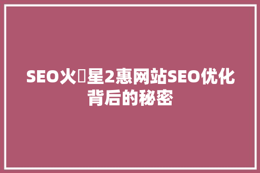 SEO火乛星2惠网站SEO优化背后的秘密