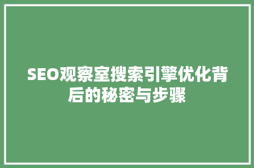 SEO观察室搜索引擎优化背后的秘密与步骤