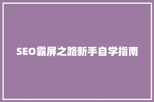 SEO霸屏之路新手自学指南