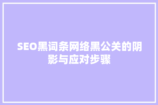 SEO黑词条网络黑公关的阴影与应对步骤