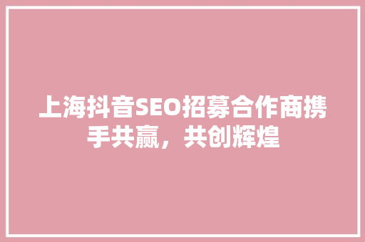 上海抖音SEO招募合作商携手共赢，共创辉煌