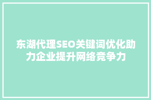 东湖代理SEO关键词优化助力企业提升网络竞争力