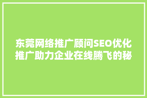 东莞网络推广顾问SEO优化推广助力企业在线腾飞的秘密武器