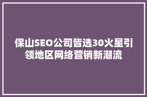 保山SEO公司皆选30火星引领地区网络营销新潮流