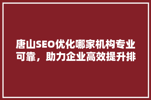 唐山SEO优化哪家机构专业可靠，助力企业高效提升排名