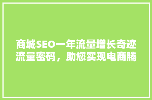 商城SEO一年流量增长奇迹流量密码，助您实现电商腾飞