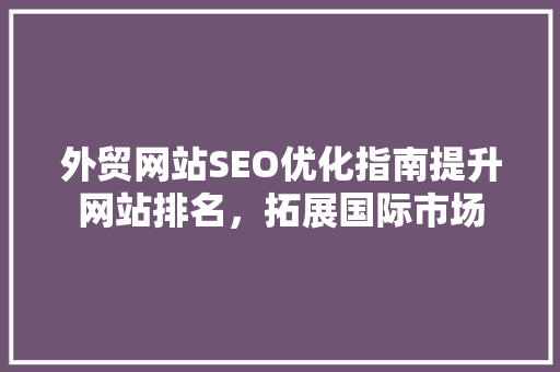 外贸网站SEO优化指南提升网站排名，拓展国际市场