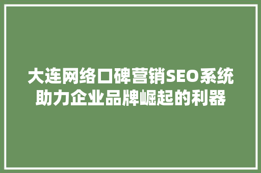 大连网络口碑营销SEO系统助力企业品牌崛起的利器