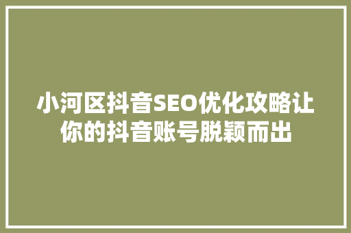 小河区抖音SEO优化攻略让你的抖音账号脱颖而出