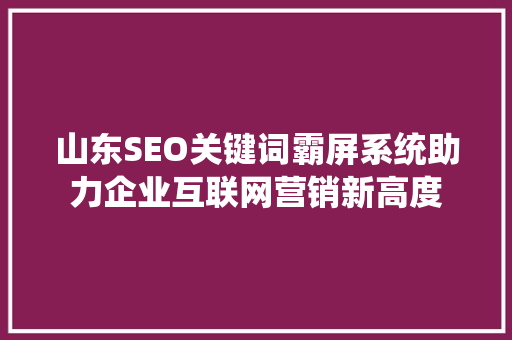 山东SEO关键词霸屏系统助力企业互联网营销新高度