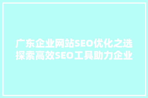 广东企业网站SEO优化之选探索高效SEO工具助力企业腾飞