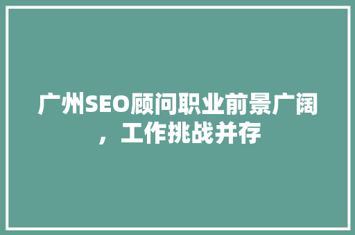 广州SEO顾问职业前景广阔，工作挑战并存