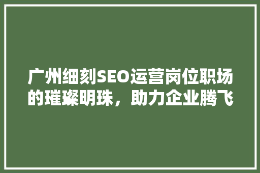 广州细刻SEO运营岗位职场的璀璨明珠，助力企业腾飞