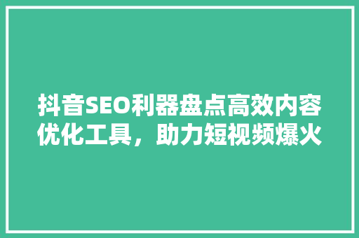 抖音SEO利器盘点高效内容优化工具，助力短视频爆火
