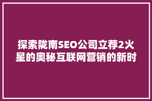 探索陇南SEO公司立荐2火星的奥秘互联网营销的新时代力量
