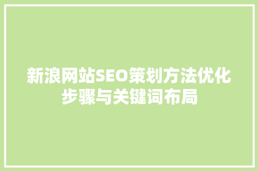 新浪网站SEO策划方法优化步骤与关键词布局
