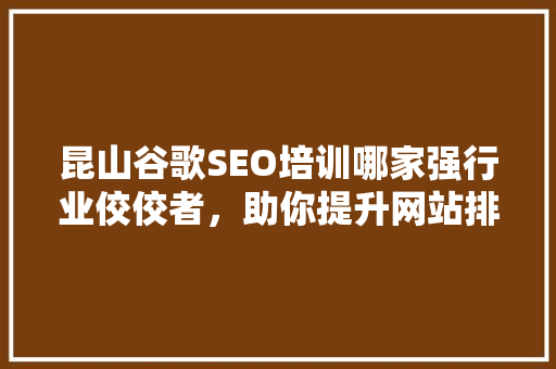 昆山谷歌SEO培训哪家强行业佼佼者，助你提升网站排名