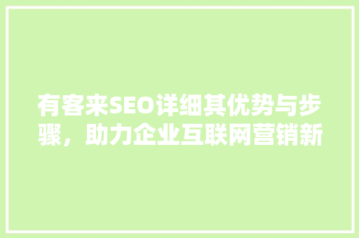 有客来SEO详细其优势与步骤，助力企业互联网营销新突破