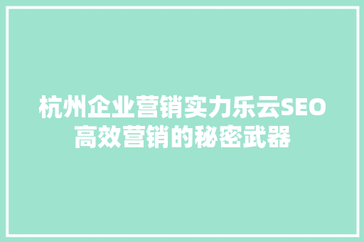 杭州企业营销实力乐云SEO高效营销的秘密武器