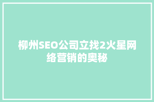 柳州SEO公司立找2火星网络营销的奥秘