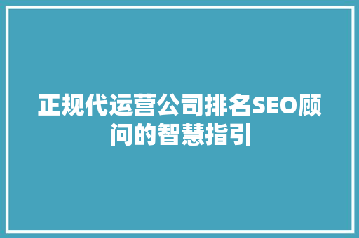 正规代运营公司排名SEO顾问的智慧指引