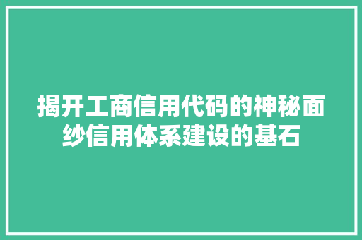 揭开工商信用代码的神秘面纱信用体系建设的基石