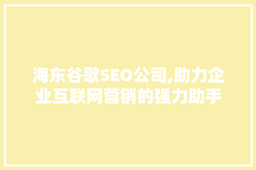 海东谷歌SEO公司,助力企业互联网营销的强力助手