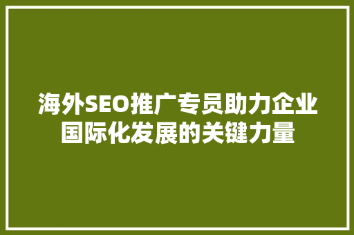 海外SEO推广专员助力企业国际化发展的关键力量