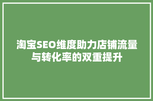 淘宝SEO维度助力店铺流量与转化率的双重提升