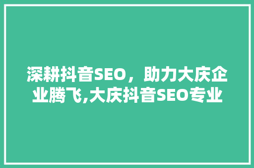 深耕抖音SEO，助力大庆企业腾飞,大庆抖音SEO专业公司