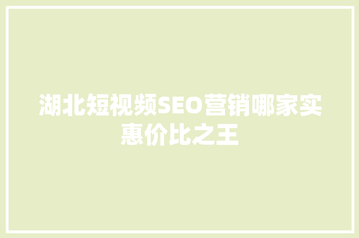 湖北短视频SEO营销哪家实惠价比之王