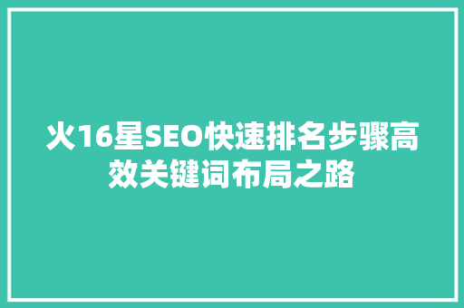 火16星SEO快速排名步骤高效关键词布局之路