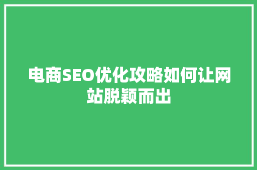 电商SEO优化攻略如何让网站脱颖而出