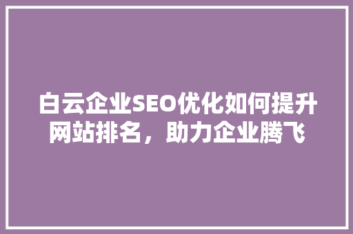 白云企业SEO优化如何提升网站排名，助力企业腾飞