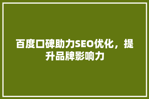 百度口碑助力SEO优化，提升品牌影响力