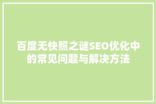 百度无快照之谜SEO优化中的常见问题与解决方法