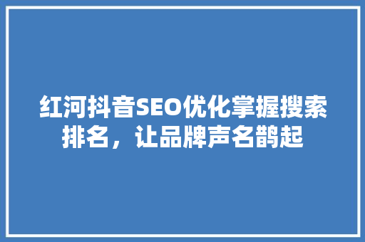 红河抖音SEO优化掌握搜索排名，让品牌声名鹊起