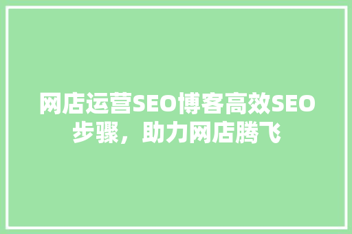网店运营SEO博客高效SEO步骤，助力网店腾飞