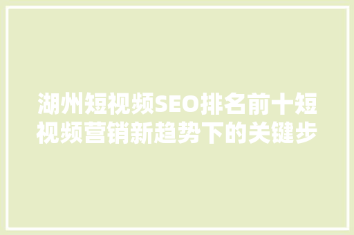 湖州短视频SEO排名前十短视频营销新趋势下的关键步骤