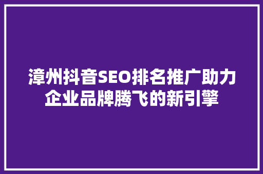 漳州抖音SEO排名推广助力企业品牌腾飞的新引擎