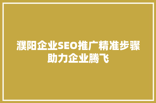 濮阳企业SEO推广精准步骤助力企业腾飞