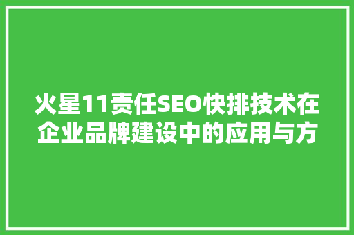 火星11责任SEO快排技术在企业品牌建设中的应用与方法