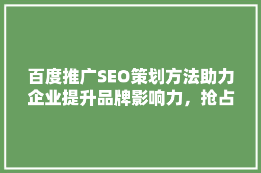 百度推广SEO策划方法助力企业提升品牌影响力，抢占市场份额
