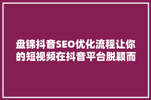 盘锦抖音SEO优化流程让你的短视频在抖音平台脱颖而出