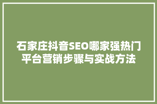 石家庄抖音SEO哪家强热门平台营销步骤与实战方法