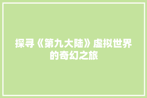 探寻《第九大陆》虚拟世界的奇幻之旅
