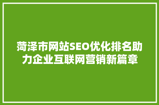 菏泽市网站SEO优化排名助力企业互联网营销新篇章