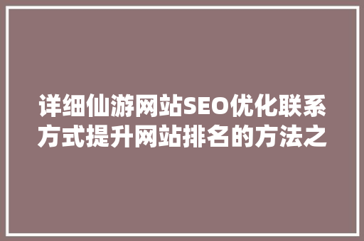 详细仙游网站SEO优化联系方式提升网站排名的方法之路